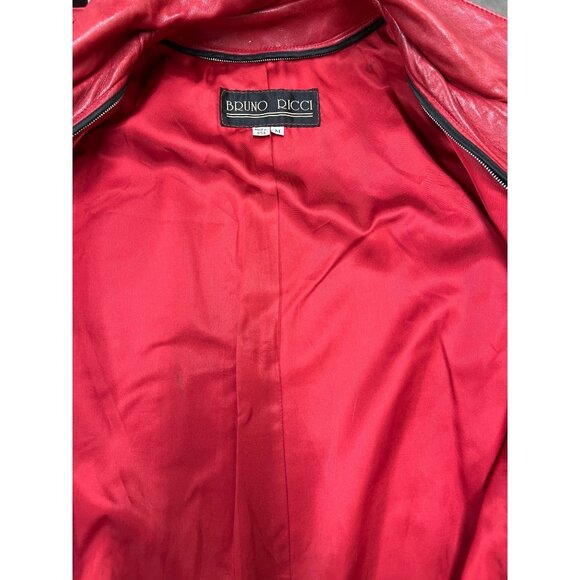 Vintage Bruno Ricci Red Leather Long Button-Up Coat With Pockets Womens M Made I - Picture 10 of 13